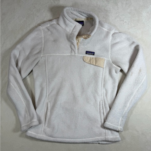 Women’s Patagonia Size Large Synchilla Cream and Tan Women's Sweater Button Snap - Picture 1 of 8